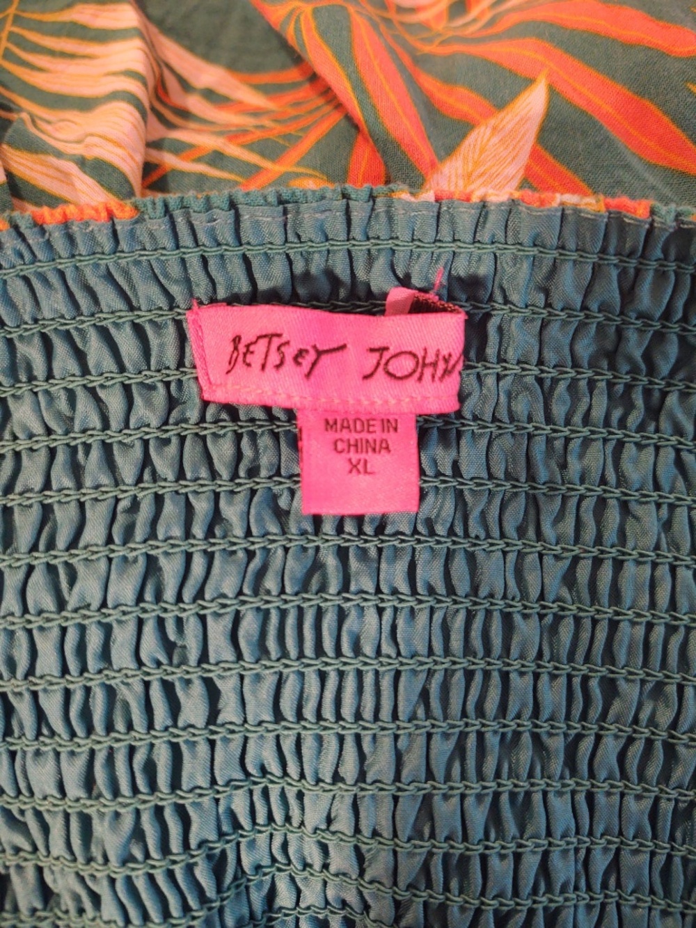 NWOT Betsey Johnson Maxi Tropical Green White Orange Dress Full Skirt Smock Top - Picture 9 of 12
